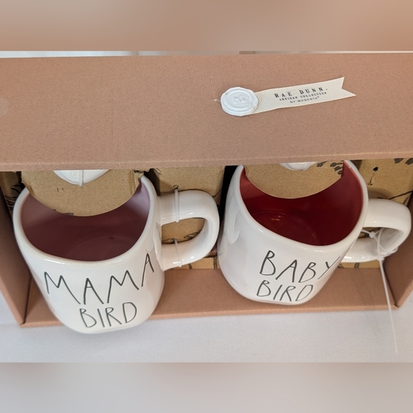Rae Dunn Ceramic Mug Set - Mama Bird & Baby Bird With Bird Charms - New In Box - Picture 10 of 10